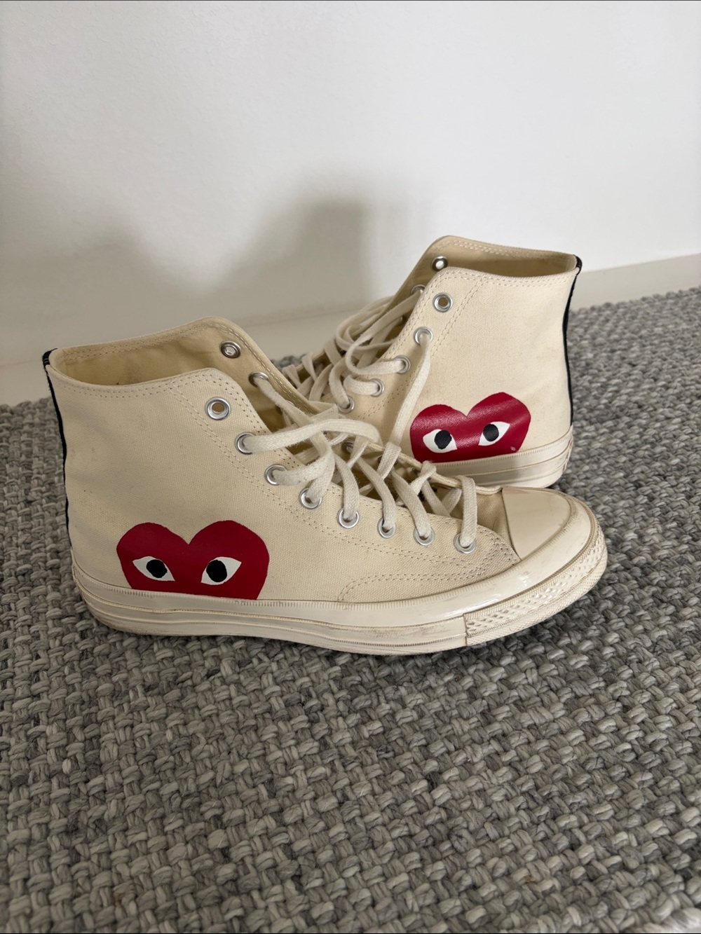 Comme des Garcons PLAY Cream High-Top Sneakers with Red Heart